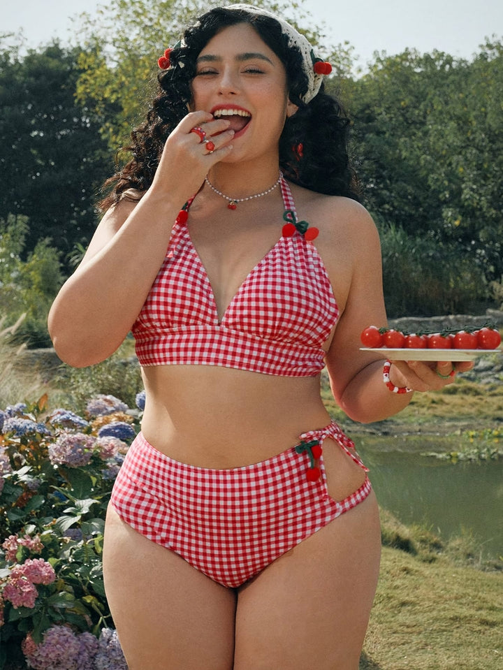 Women's Fashionable Plaid Cherry Bikini – Stretch