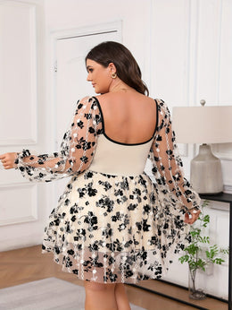 jkthpu-45 Women'S Floral Embroidery Mesh Dress - Sexy, Sheer, Stretchy Fabric with Black Floral Pattern, Sleeveless, Lined, No Padding, Floral Embroidery Dress | Floral Print Dress | Lined Dress