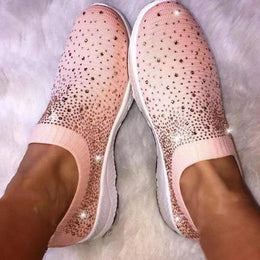 Dropshipman Women's Glitter Sneakers Slip-on EVA Elastic Topline Mesh Fashion Bling Sports Shoes Running Shoes for Gym