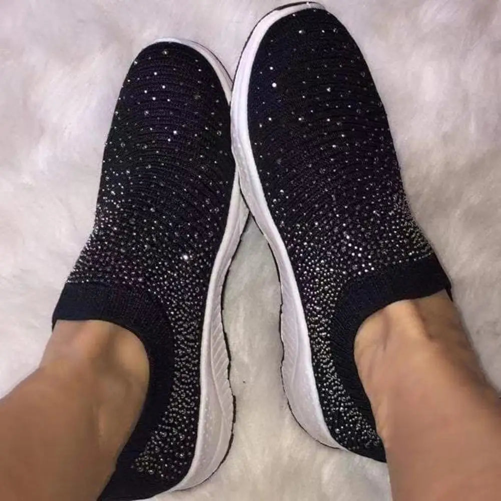 Dropshipman Women's Glitter Sneakers Slip-on EVA Elastic Topline Mesh Fashion Bling Sports Shoes Running Shoes for Gym