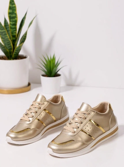 KissICON Women's Gold Trainers – Chic Plus-Size Footwear