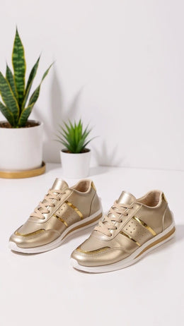 KissICON Women's Gold Trainers – Chic Plus-Size Footwear