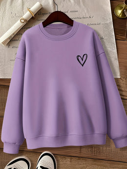 jkthpu-45 Women'S Gray Crew Neck Sweatshirt with Heart Design