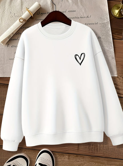 jkthpu-45 Women'S Gray Crew Neck Sweatshirt with Heart Design
