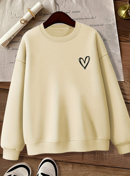 jkthpu-45 Women'S Gray Crew Neck Sweatshirt with Heart Design