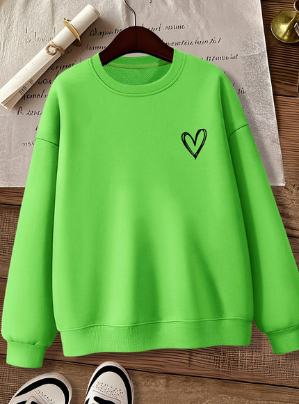 jkthpu-45 Women'S Gray Crew Neck Sweatshirt with Heart Design