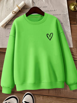 jkthpu-45 Women'S Gray Crew Neck Sweatshirt with Heart Design