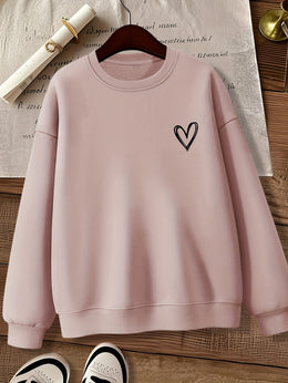 jkthpu-45 Women'S Gray Crew Neck Sweatshirt with Heart Design