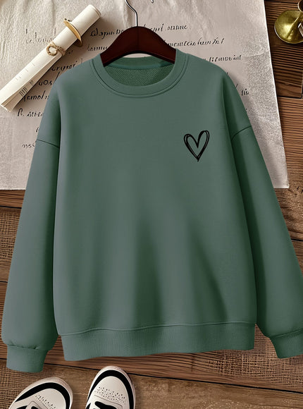 jkthpu-45 Women'S Gray Crew Neck Sweatshirt with Heart Design