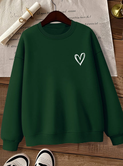 jkthpu-45 Women'S Gray Crew Neck Sweatshirt with Heart Design