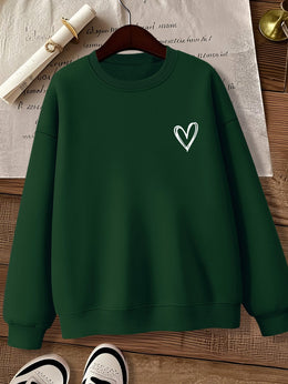jkthpu-45 Women'S Gray Crew Neck Sweatshirt with Heart Design