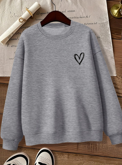 jkthpu-45 Women'S Gray Crew Neck Sweatshirt with Heart Design