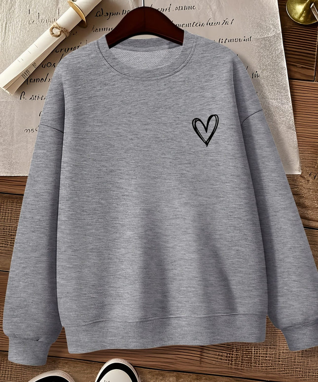 jkthpu-45 Women'S Gray Crew Neck Sweatshirt with Heart Design