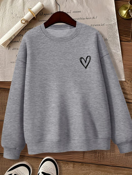 jkthpu-45 Women'S Gray Crew Neck Sweatshirt with Heart Design