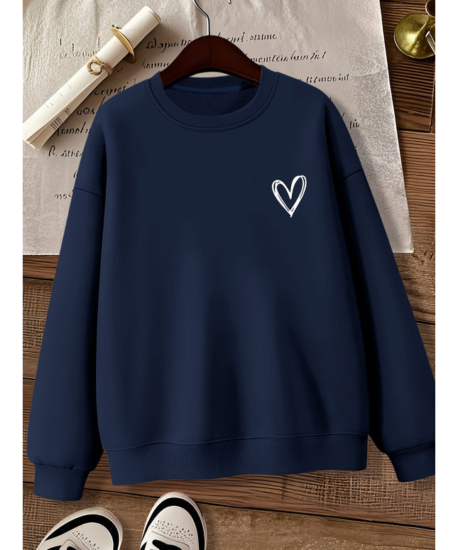 jkthpu-45 Women'S Gray Crew Neck Sweatshirt with Heart Design