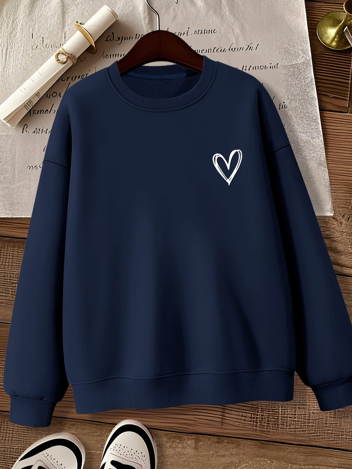 Women'S Gray Crew Neck Sweatshirt with Heart Design