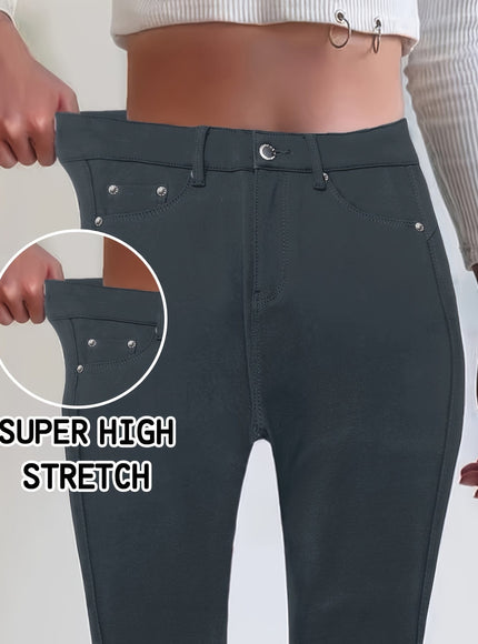 jkthpu-45 Women'S High-Waist Stretch Skinny Jeans with Metal Button