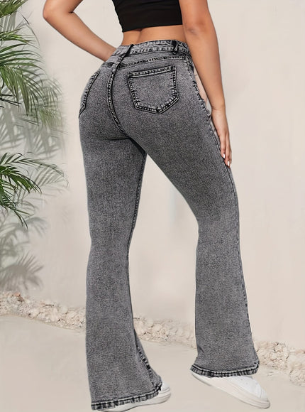 jkthpu-45 Women's High-Waisted Flared Jeans - Stretchy Non-See-Through Bell