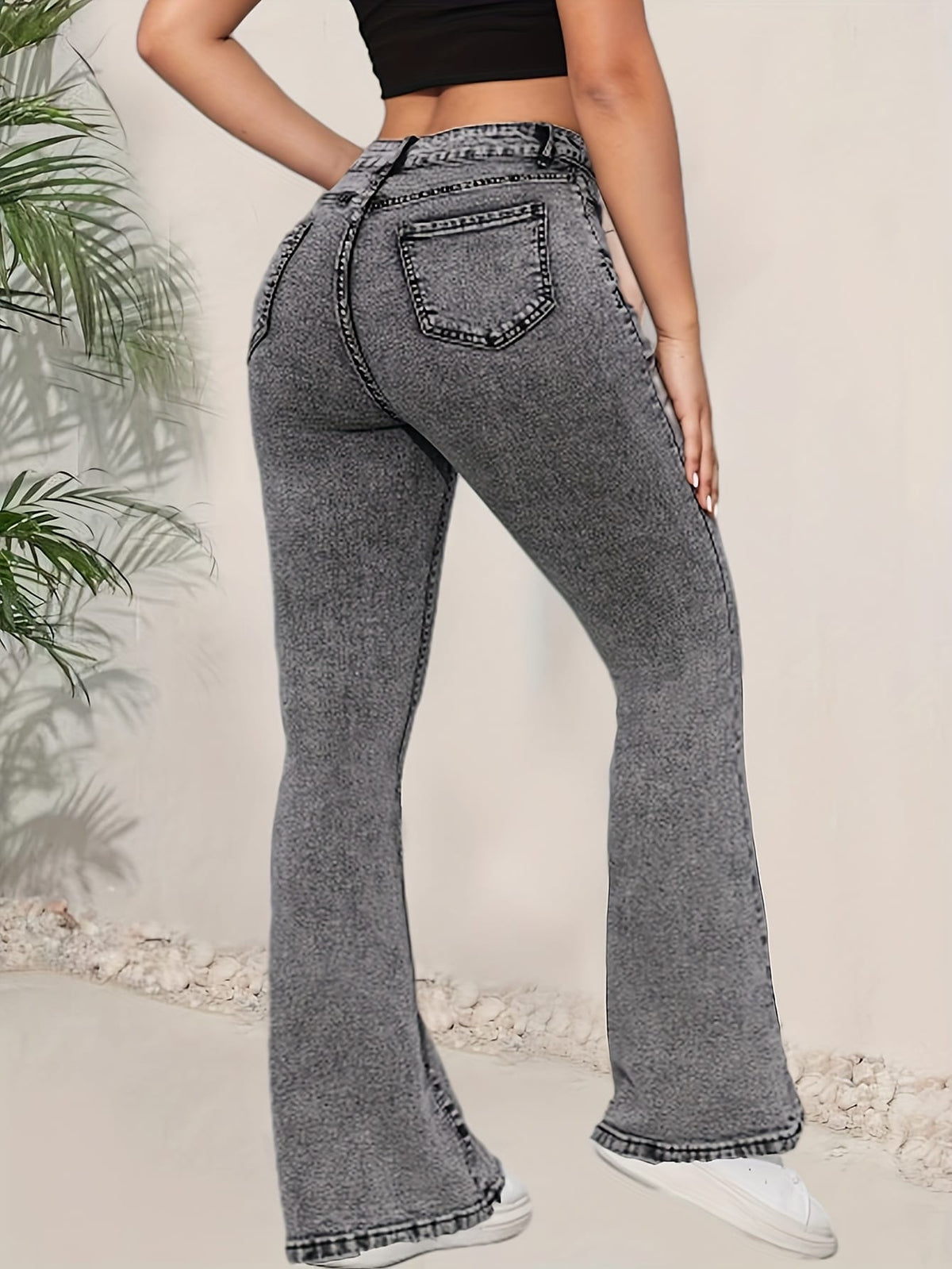 jkthpu-45 Women's High-Waisted Flared Jeans - Stretchy Non-See-Through Bell