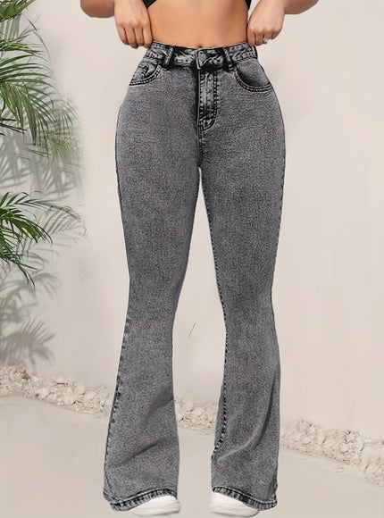 jkthpu-45 Women's High-Waisted Flared Jeans - Stretchy Non-See-Through Bell