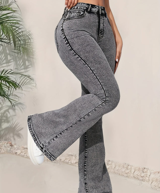 jkthpu-45 Women's High-Waisted Flared Jeans - Stretchy Non-See-Through Bell