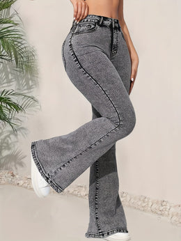 jkthpu-45 Women's High-Waisted Flared Jeans - Stretchy Non-See-Through Bell