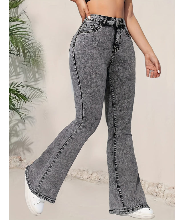 jkthpu-45 Women's High-Waisted Flared Jeans - Stretchy Non-See-Through Bell