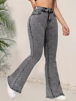 jkthpu-45 Women's High-Waisted Flared Jeans - Stretchy Non-See-Through Bell