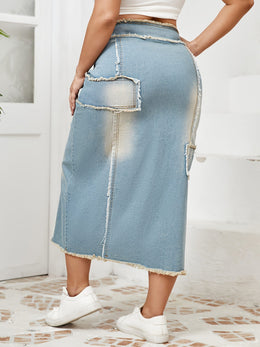 jkthpu-45 Women's High-Waisted Skinny Jeans skirt - Stretchy Non-See-Through Fabric, Plus Size Friendly, All-Season Casual to Formal Outfits with Tie-Up Front Closure for Everyday & Special Events, Versatile Styling, Raw Edge Detailing, Durable Construction, Fashio
