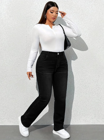 jkthpu-45 Women'S High-Waisted Straight Leg Jeans - Stretchy, Soft