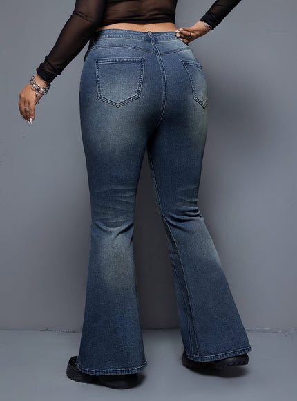 jkthpu-45 Women'S High-Waisted Stretch Denim Flare Jeans - Elegant