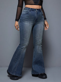 jkthpu-45 Women'S High-Waisted Stretch Denim Flare Jeans - Elegant