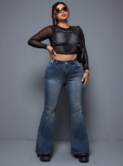 jkthpu-45 Women'S High-Waisted Stretch Denim Flare Jeans - Elegant