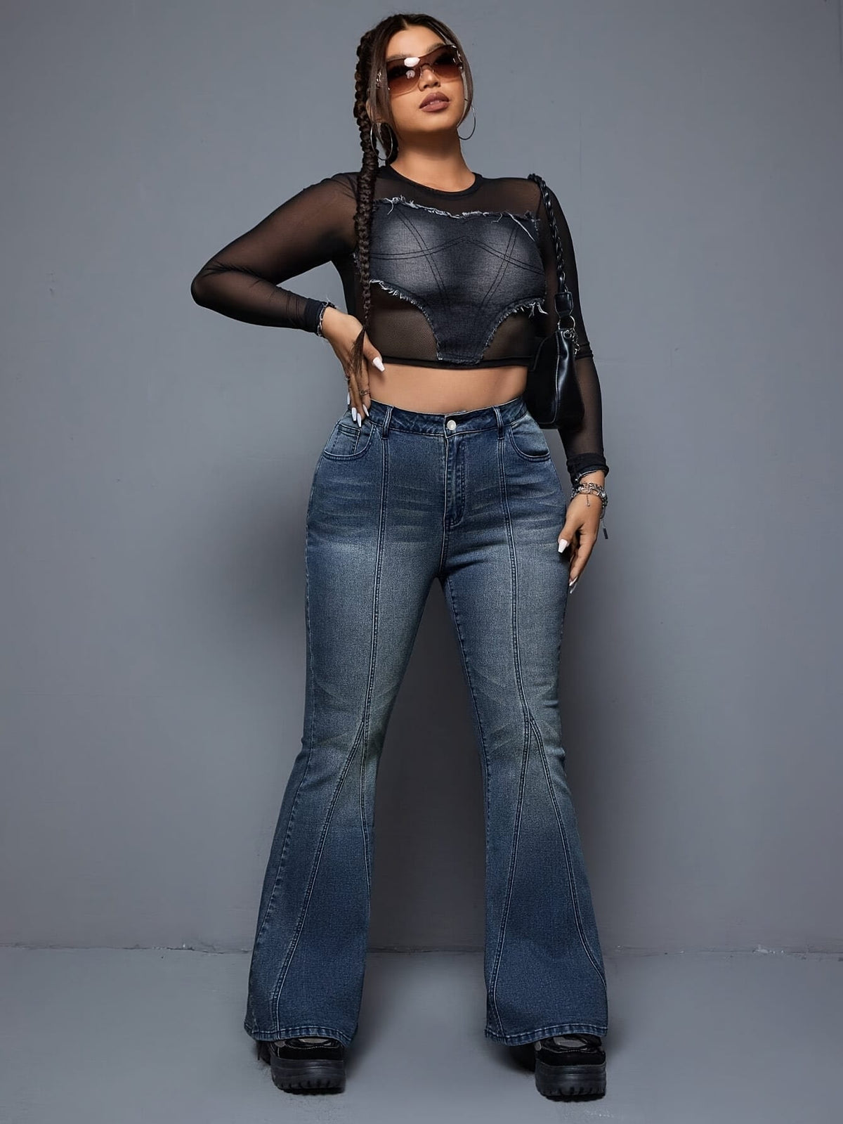 jkthpu-45 Women'S High-Waisted Stretch Denim Flare Jeans - Elegant