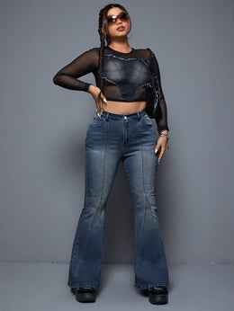 jkthpu-45 Women'S High-Waisted Stretch Denim Flare Jeans - Elegant