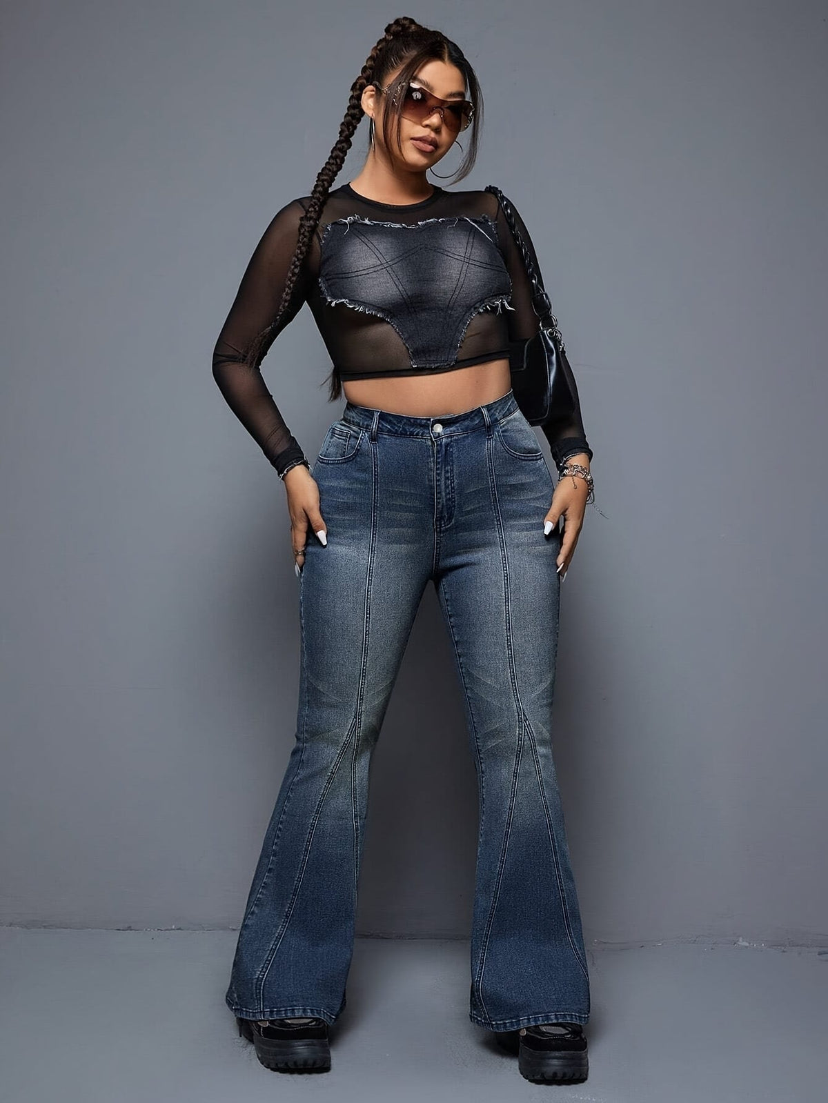 jkthpu-45 Women'S High-Waisted Stretch Denim Flare Jeans - Elegant