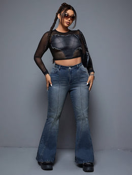 jkthpu-45 Women'S High-Waisted Stretch Denim Flare Jeans - Elegant
