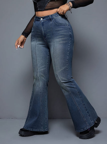 jkthpu-45 Women'S High-Waisted Stretch Denim Flare Jeans - Elegant
