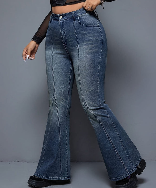 jkthpu-45 Women'S High-Waisted Stretch Denim Flare Jeans - Elegant