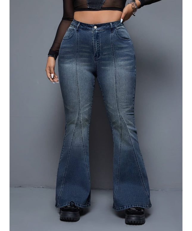 jkthpu-45 Women'S High-Waisted Stretch Denim Flare Jeans - Elegant