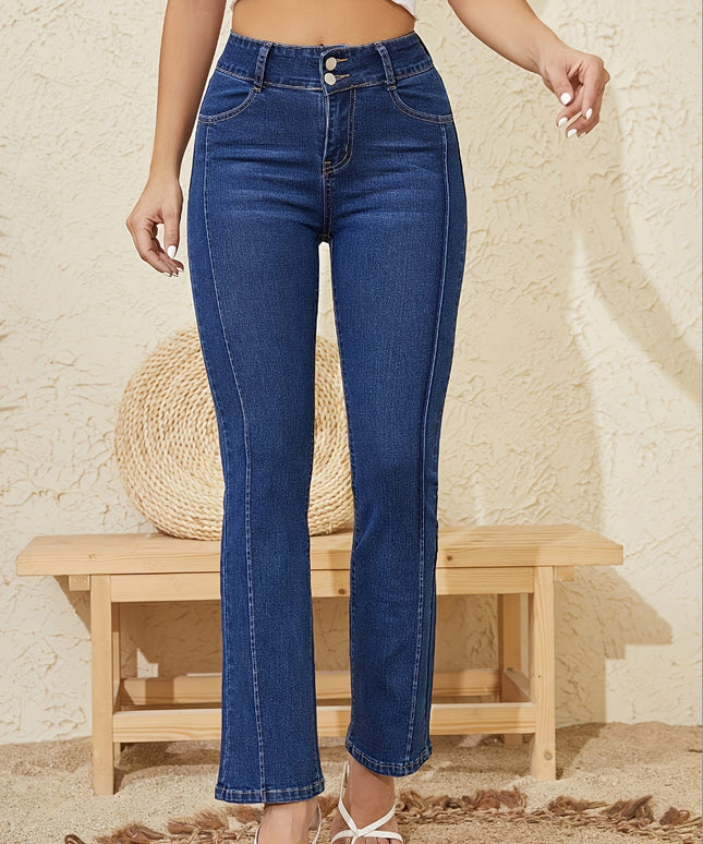 jkthpu-45 Women'S High-Waisted Stretch Denim Jeans with Double Button