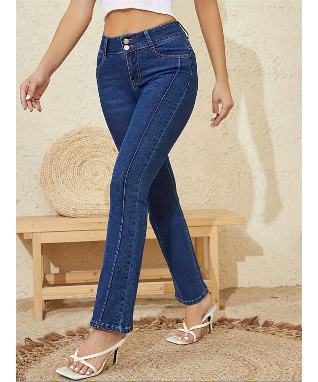 jkthpu-45 Women'S High-Waisted Stretch Denim Jeans with Double Button