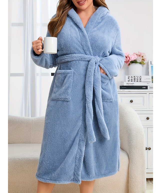 KissICON Women'S Lightweight Plush Robe - Elegant Hooded Winter