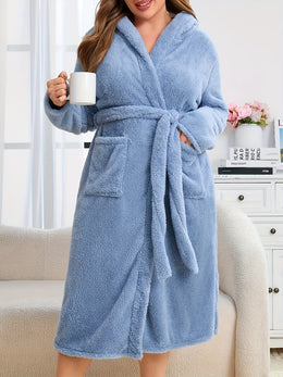 KissICON Women'S Lightweight Plush Robe - Elegant Hooded Winter