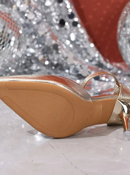 KissICON Women's Luxury Gold High Heel Sandals Satin Ankle