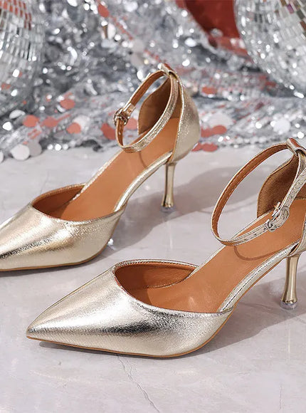 KissICON Women's Luxury Gold High Heel Sandals Satin Ankle