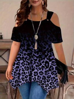 jkthpu-45 Women's Off-Shoulder Short Sleeve Top with Gradient Purple