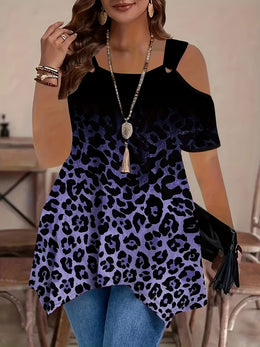 jkthpu-45 Women's Off-Shoulder Short Sleeve Top with Gradient Purple