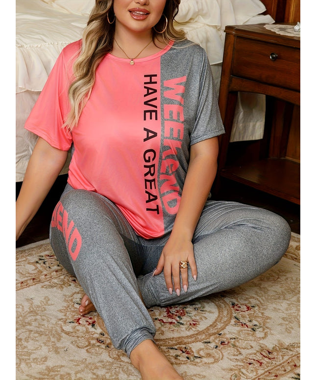 jkthpu-45 Women'S Oversized Short-Sleeve Sleep Set with Round Neck