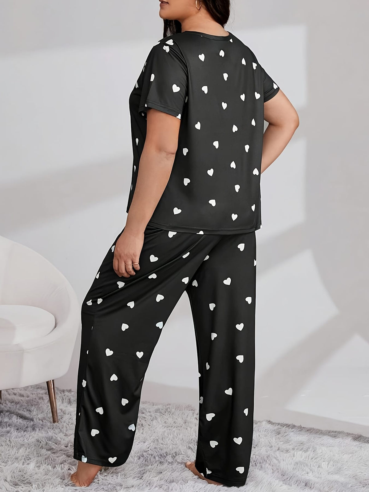 jkthpu-45 Women's Plus Casual Pajama Set, Plus Size Heart